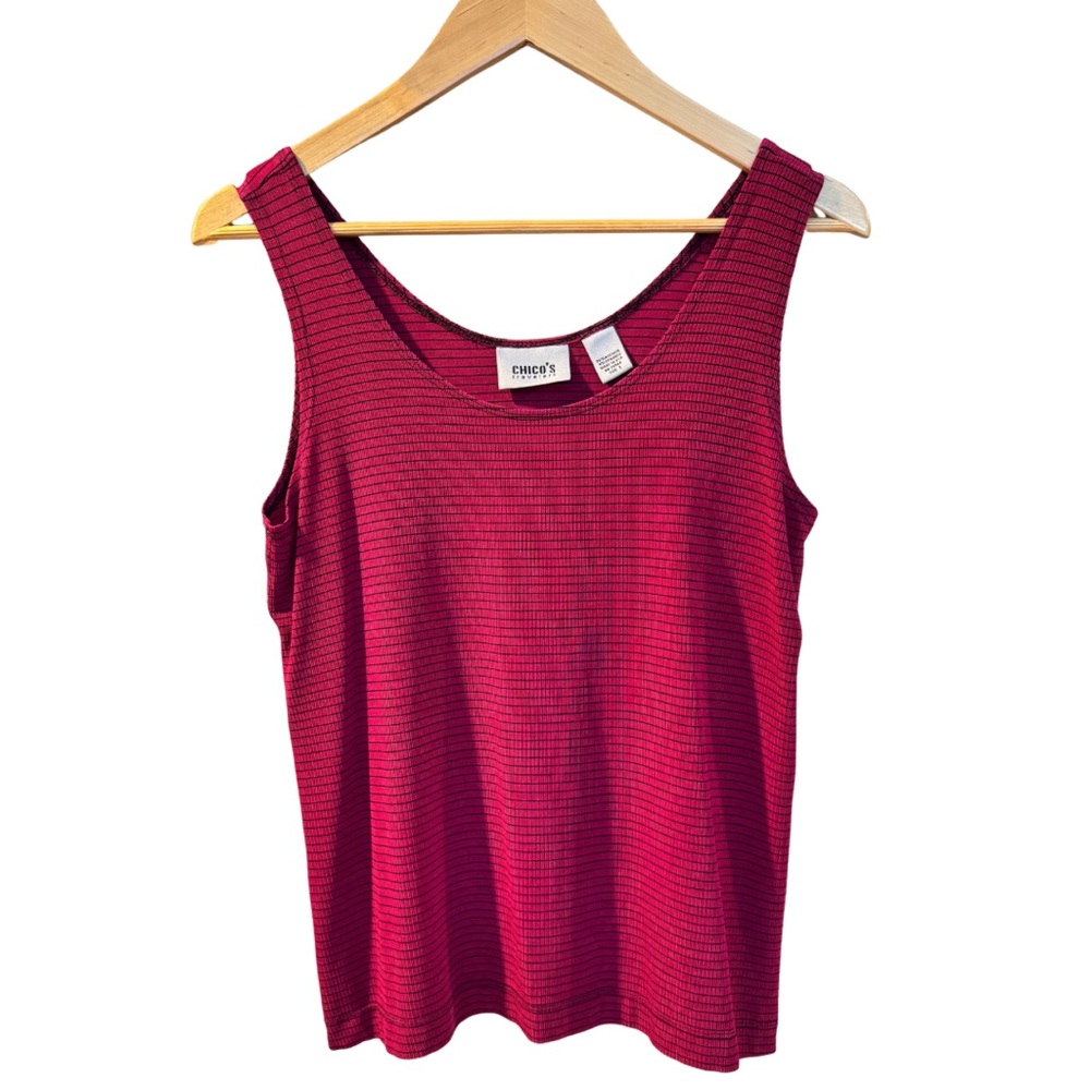 Chico’s Travelers Striped Rose Tank Top Women’s Size 1  Medium Coastal Vacation